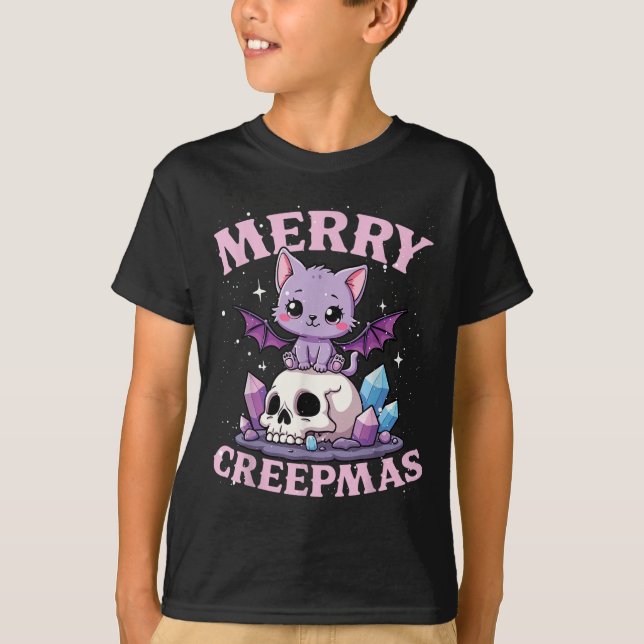 T-shirt Merry Creepmas Cat Pastel Goth Christmas Skull For (Devant)