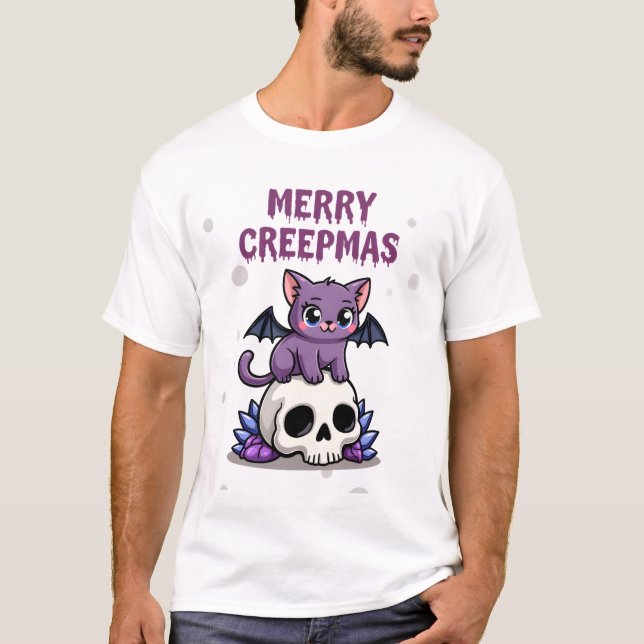 T-shirt Merry Creepmas Cat Pastel Goth Christmas Skull T-S (Devant)
