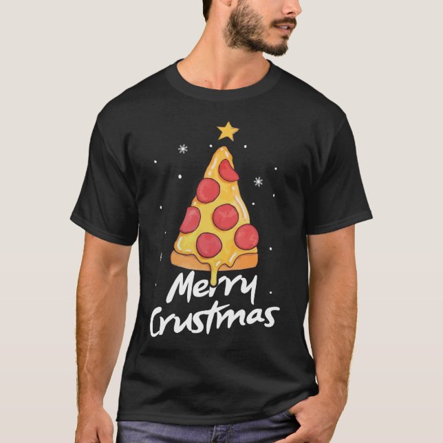 T-shirt Merry Crustmas Funny Noël Pizza Tree cadeau (Devant)