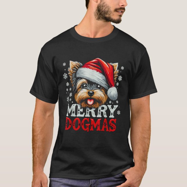 T-shirt Merry Dogmas Christmas Yorkshire Terrier Dog Santa (Devant)