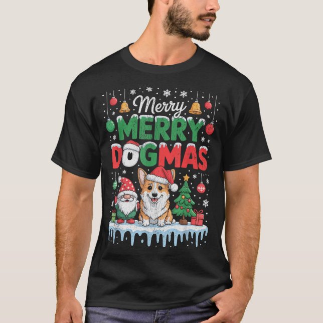 T-shirt Merry Dogmas Funny Dog Santa Hat Christmas Xmas  (Devant)