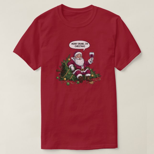 T-shirt Merry Drunk Santa Christmas (Design devant)