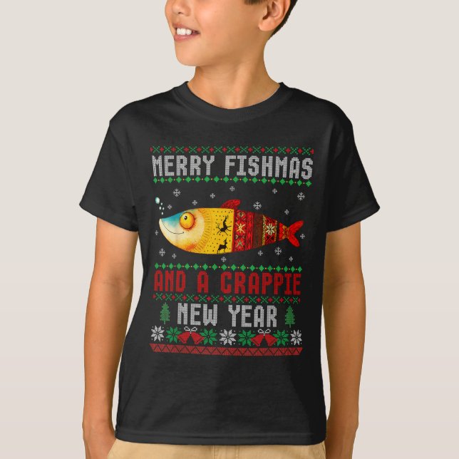 T-shirt Merry Fishmas And A Crape New Year Ugly Fisherman  (Devant)