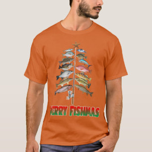 T-shirt Merry Fishmas Arbre de Noël Amoureux de la pêche