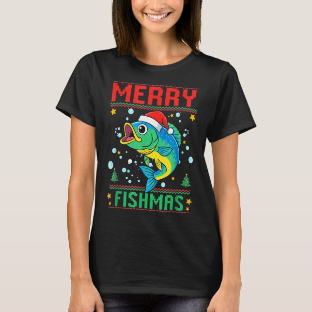 T-shirt Merry Fishmas B Fish Fishing Christmas  (Devant)