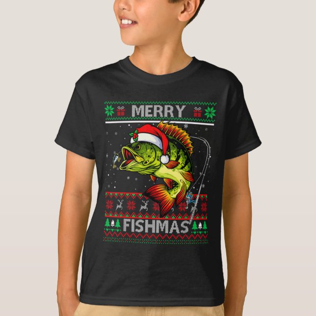 T-shirt Merry Fishmas B Fish Fishing Christmas Ugly Xmas  (Devant)