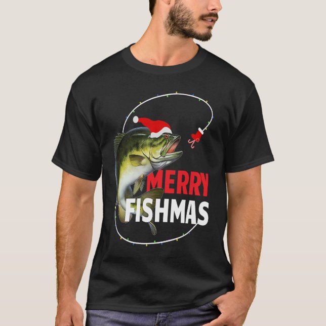 T-shirt Merry Fishmas Bass Fishing Fishermen (Devant)