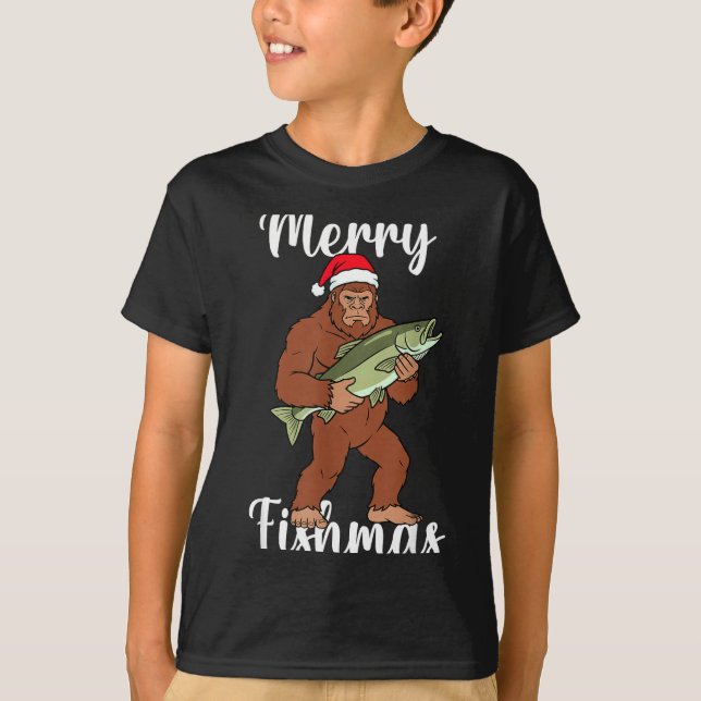 T-shirt Merry Fishmas Bigfoot Fishing Funny Sasquatch Sant (Devant)