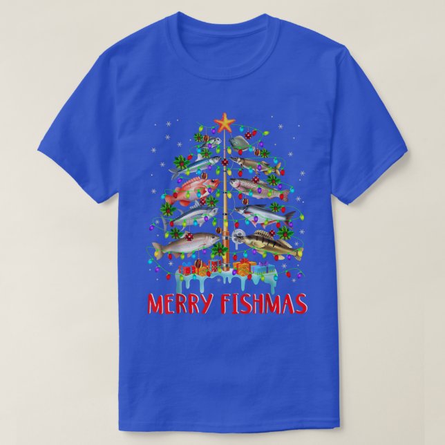 T-shirt Merry Fishmas Funky Christmas Tree Lights Fish Fis (Design devant)