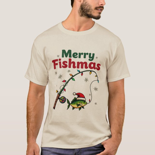 T-shirt Merry Fishmas - Funky Fish Christmas Pêcheur Amour (Devant)
