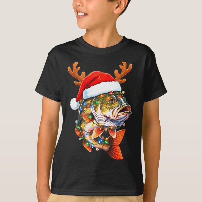 T-shirt Merry Fishmas Funny B Fishing Christmas Santa Hat  (Devant)