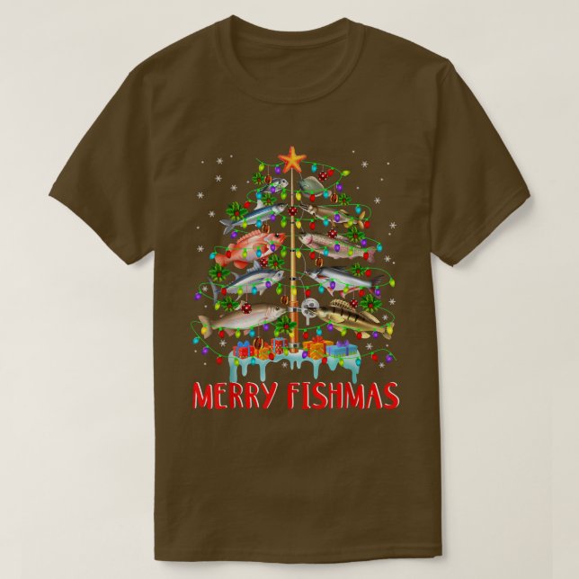 T-shirt Merry Fishmas Funny Christmas Tree Lights Fish Fis (Design devant)