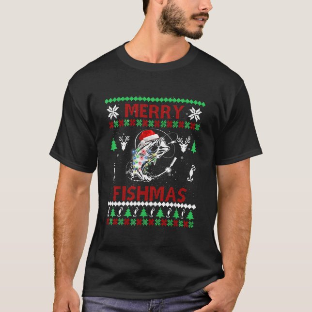 T-shirt Merry Fishmas Funny Pêcheur de poisson laide Ch (Devant)