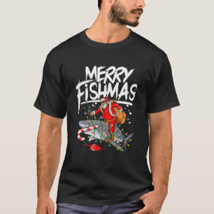 T-shirt Merry Fishmas Noël Funny Père Noël Pêche requin