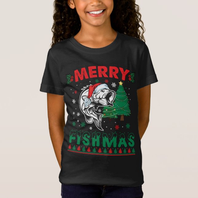 T-Shirt Merry Fishmas Pêche Papa Pêcheur Pêcheur Noël (Devant)