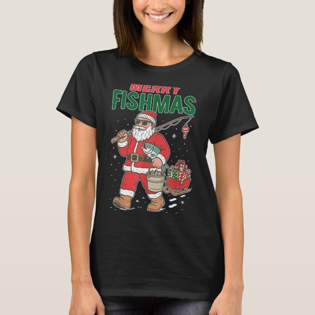 T-shirt Merry Fishmas Santa Fishing Funny Christmas Fisher (Devant)