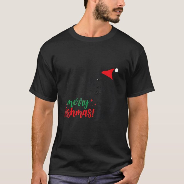 T-shirt Merry Fishmas Santa Hat Fishing Fisherman Xmas (Devant)