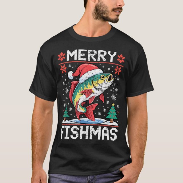 T-shirt Merry Fishmas Ugly Christmas Sweater Fishing Lover (Devant)