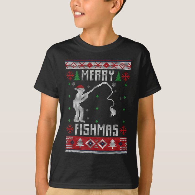 T-shirt Merry Fishmas Ugly Sweater Ugly Fishing Christmas  (Devant)