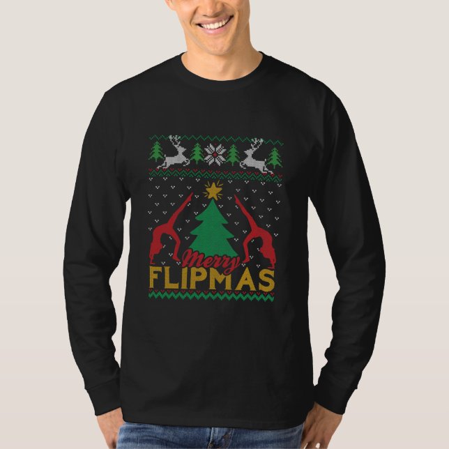 T-shirt Merry Flipmas drôle Gymnastique moche sapin de Noë (Devant)