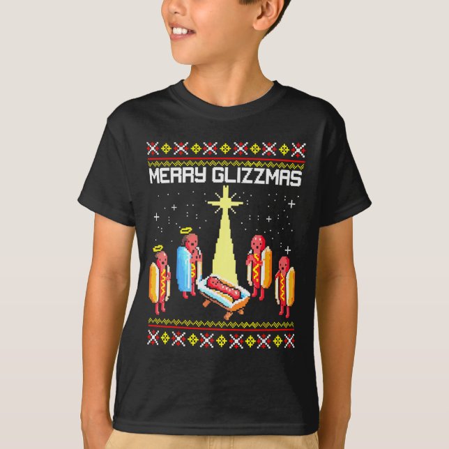 T-shirt Merry Glizzmas Tacky Funny Merry Christmas Hotdogs (Devant)