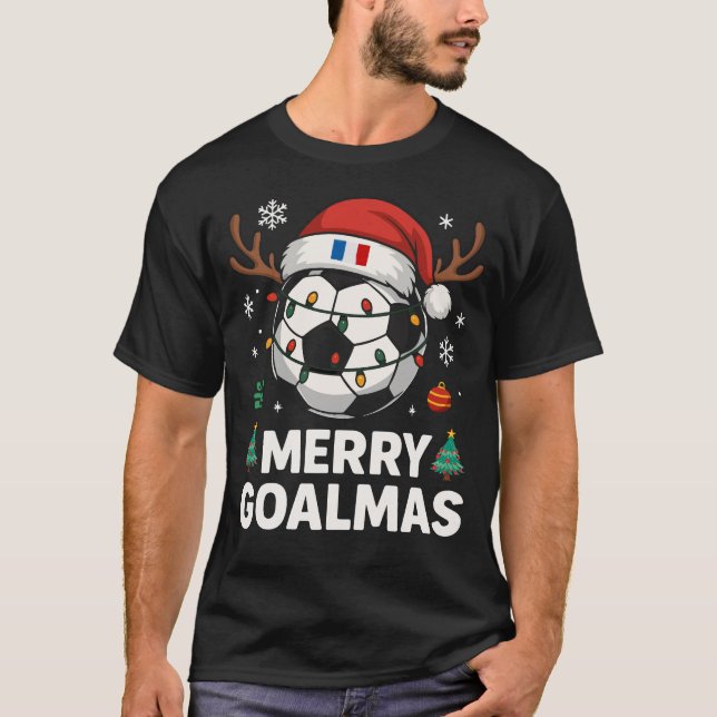 T-shirt Merry Goalmas France - Funny Soccer Christmas (Devant)