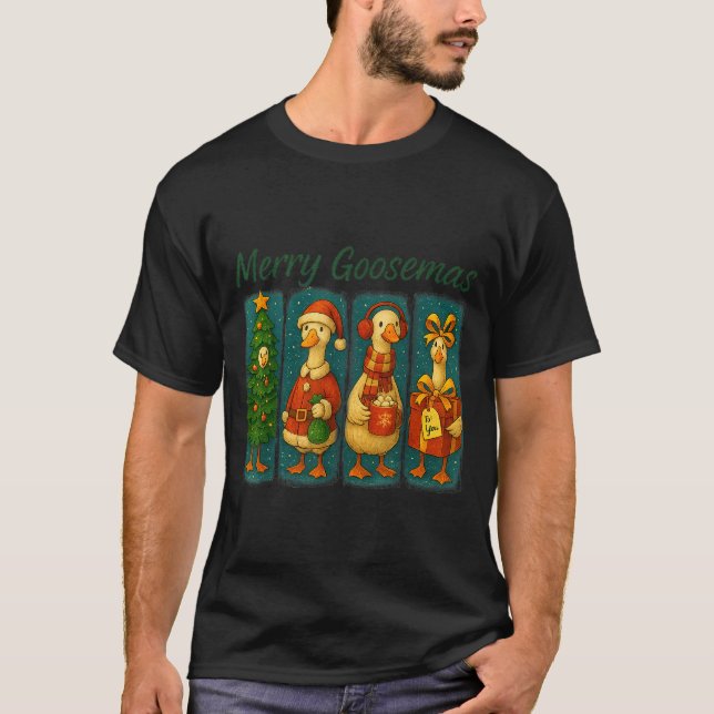 T-shirt Merry Goosemas Funny Festive Goose Brushstroke Chr (Devant)