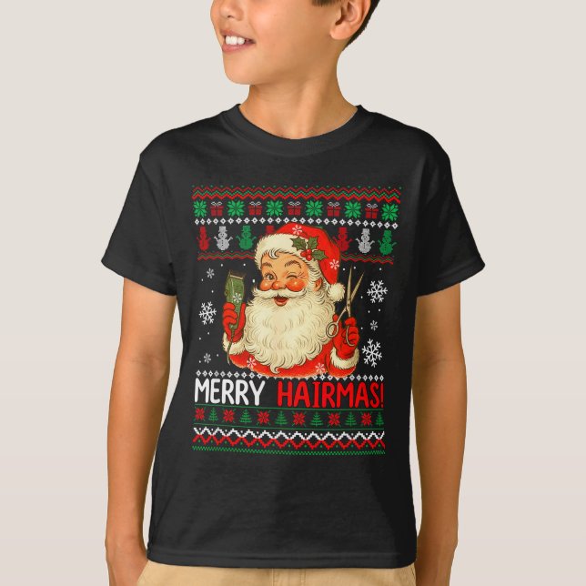 T-shirt Merry Hairmas Christmas Sweater Santa Hairstylist  (Devant)