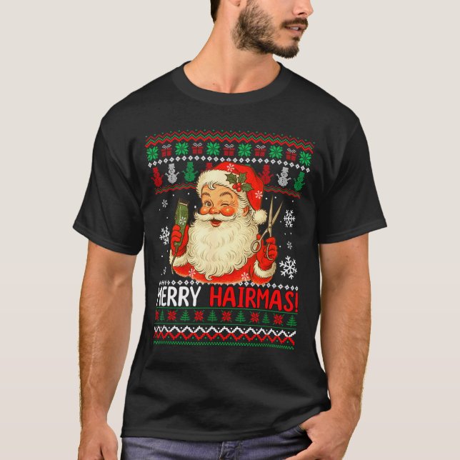 T-shirt Merry Hairmas Christmas Sweater Santa Hairstylist  (Devant)