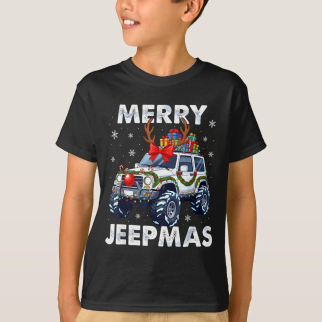 T-shirt Merry Jeepmas Ugly Light Reindeer Christmas Funny  (Devant)