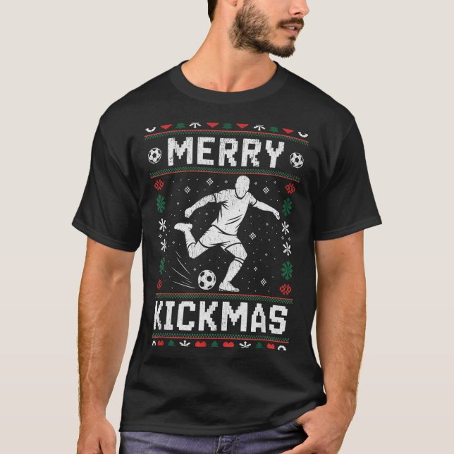 T-shirt Merry Kickmas Funny Christmas Soccer Xmas  (Devant)