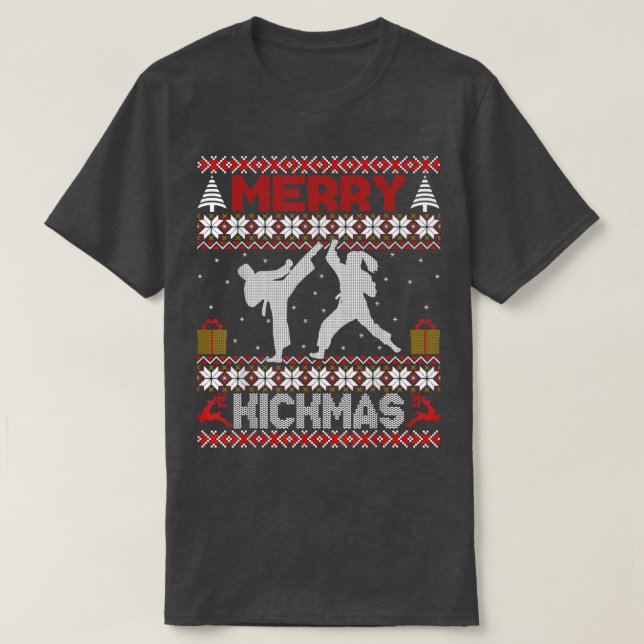 T-shirt Merry Kickmas Karate Arts Martiaux Vilain Noël S (Design devant)