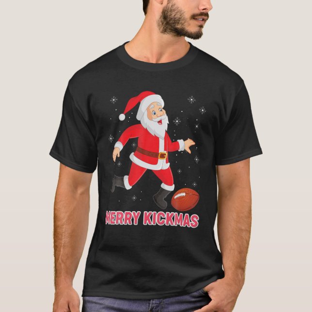 T-shirt Merry Kickmas Santa Playing Football Kick Christma (Devant)