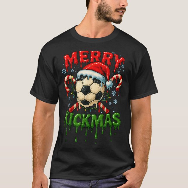 T-shirt Merry Kickmas Soccer Christmas Candy Cane Ice Crea (Devant)