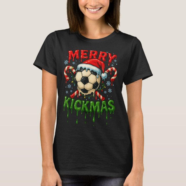 T-shirt Merry Kickmas Soccer Christmas Candy Cane Ice Crea (Devant)
