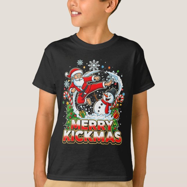 T-shirt Merry Kickmas Ugly Christmas Jiu Jitsu Funny Santa (Devant)
