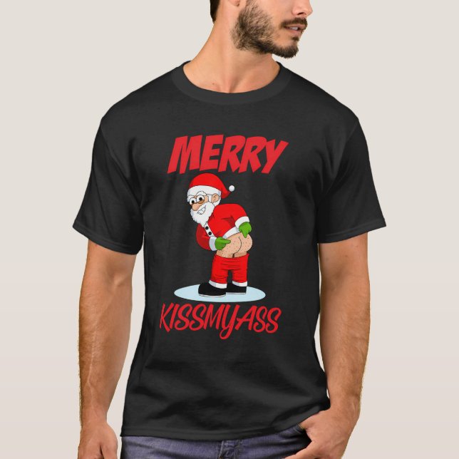 T-shirt Merry Kissmyass Christmas Rebel Funny Santa Claus  (Devant)
