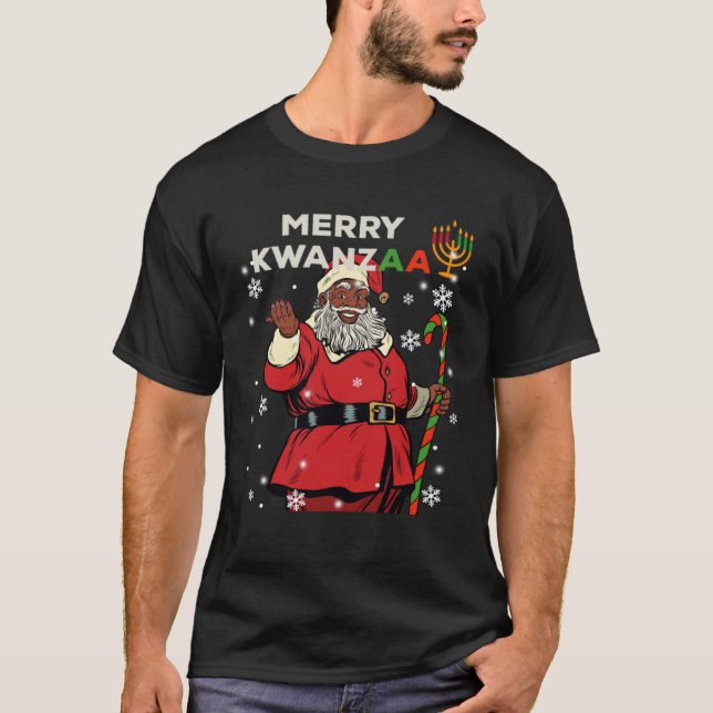 T-shirt Merry Kwanzaa Santa Claus Black Christmas African  (Devant)