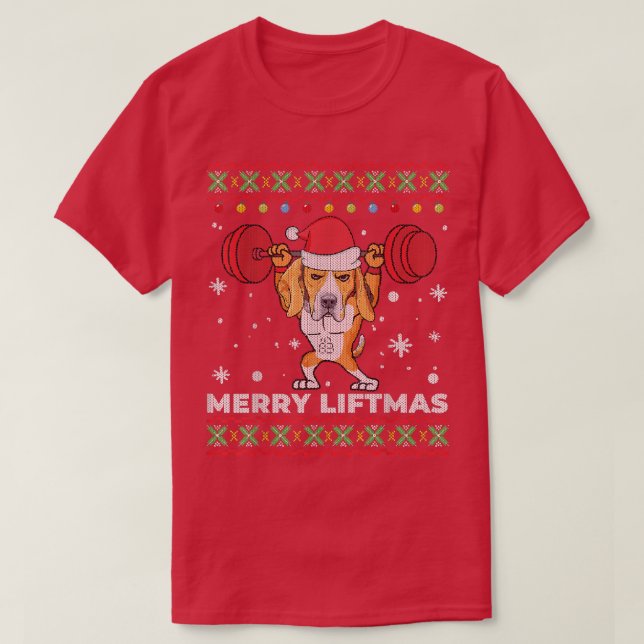 T-shirt Merry Liftmas Poids et Chien Beagle Vilain Vilain (Design devant)