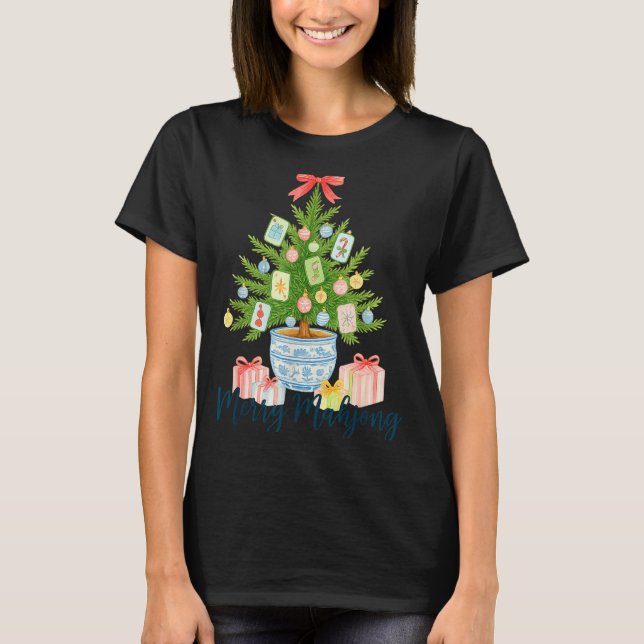 T-shirt Merry Mahjong Christmas Tree Chinoiserie Holiday  (Devant)
