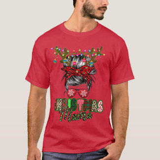 T-shirt Merry Mama Noël Messy Bun Dames Red Plaid Le