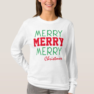 T-SHIRT MERRY MERRY CHRISTMAS RED GREEN TYPOGRAPHIE