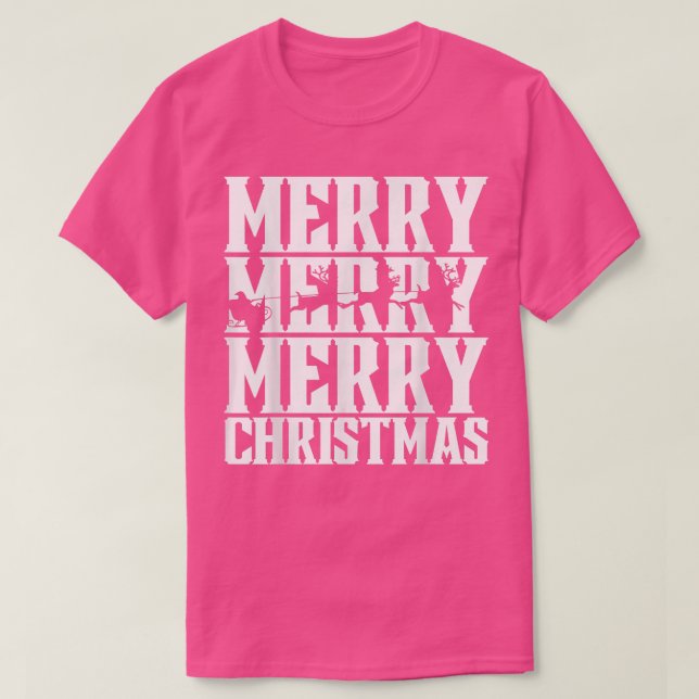 T-shirt Merry Merry Merry Christmas Santas Sleigh & Flying (Design devant)