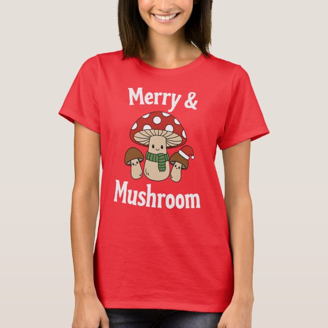 T-shirt Merry & Mushroom, Champignons de Noël Mignons (Devant)