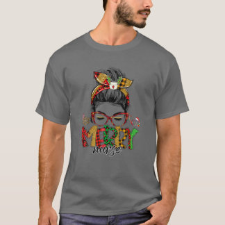 T-shirt Merry Nurse Messy Bun Nurse Life Funny Christmas N