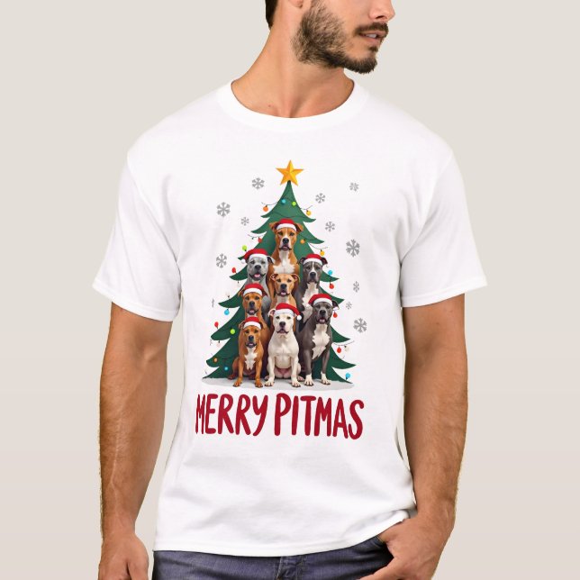 T-shirt Merry Pitmas Pitbull Chien Pull de Noël Moche Tr (Devant)