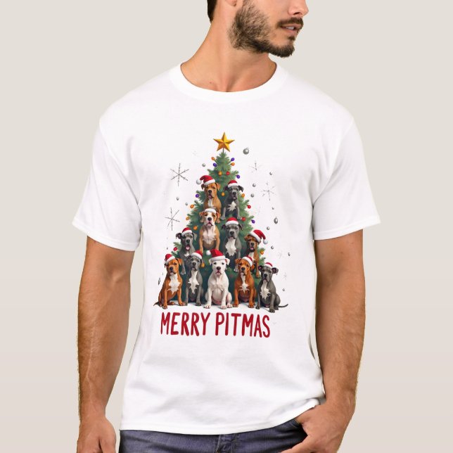 T-shirt Merry Pitmas Pitbull Dog Ugly Christmas Sweater Tr (Devant)