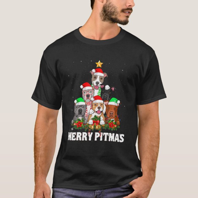 T-shirt Merry Pitmas Santa Pitbull Dog Ugly Christmas Xmas (Devant)