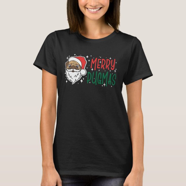 T-shirt Merry Pugmas  Dog  Men Womens Pug Christmas (Devant)