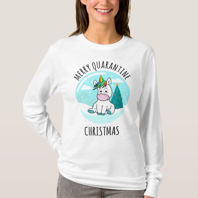 T-shirt Merry Quarantine Christmas Unicorn (Devant)